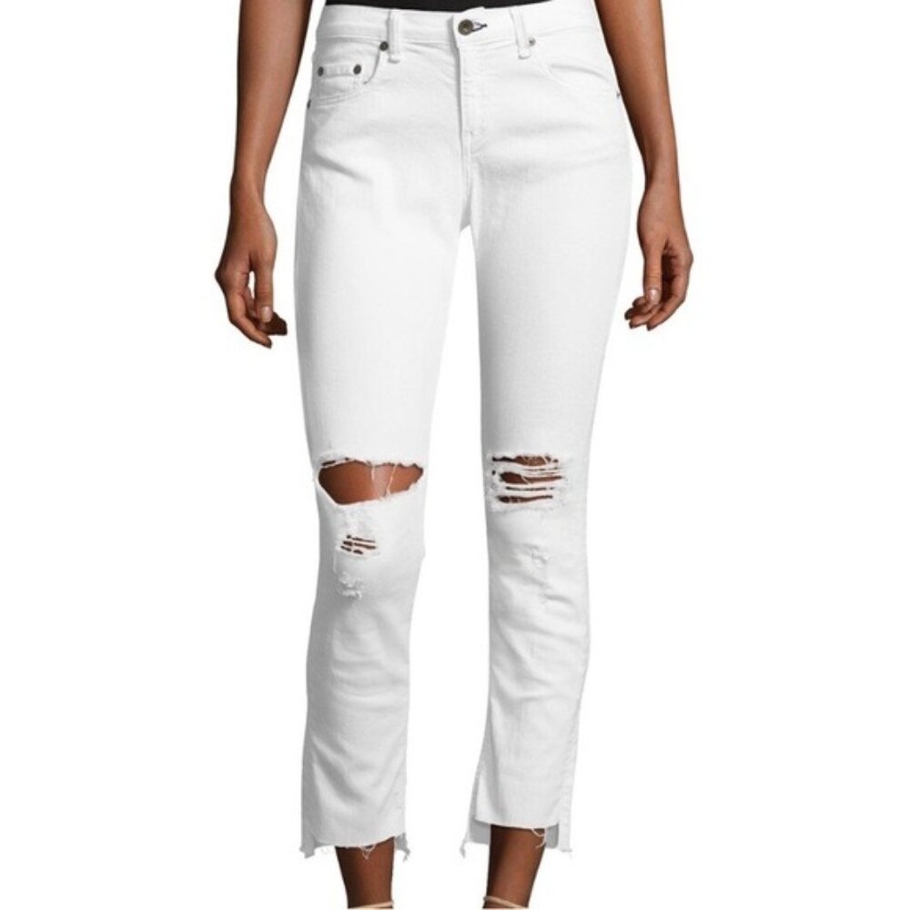Rag and Bone Dre Capri in White Distressed